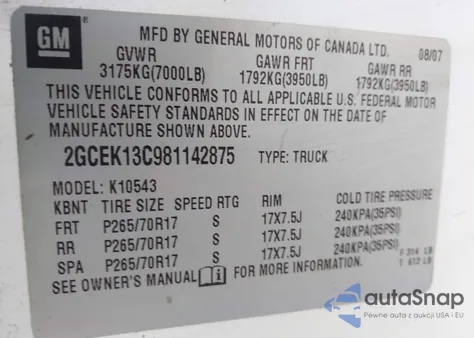 2008 Chevrolet Silverado 1500 Work Truck z USA, uszkodzony, nr VIN 2GCEK13C981142875